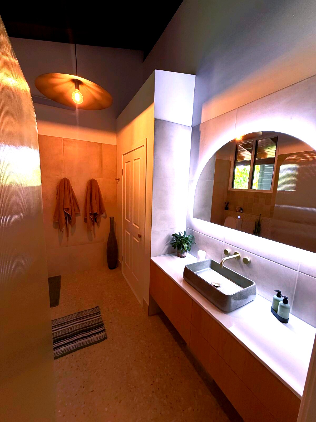 After — Bathroom with Character Ceiling — Bathroom Renovations by Seymour Plumbing